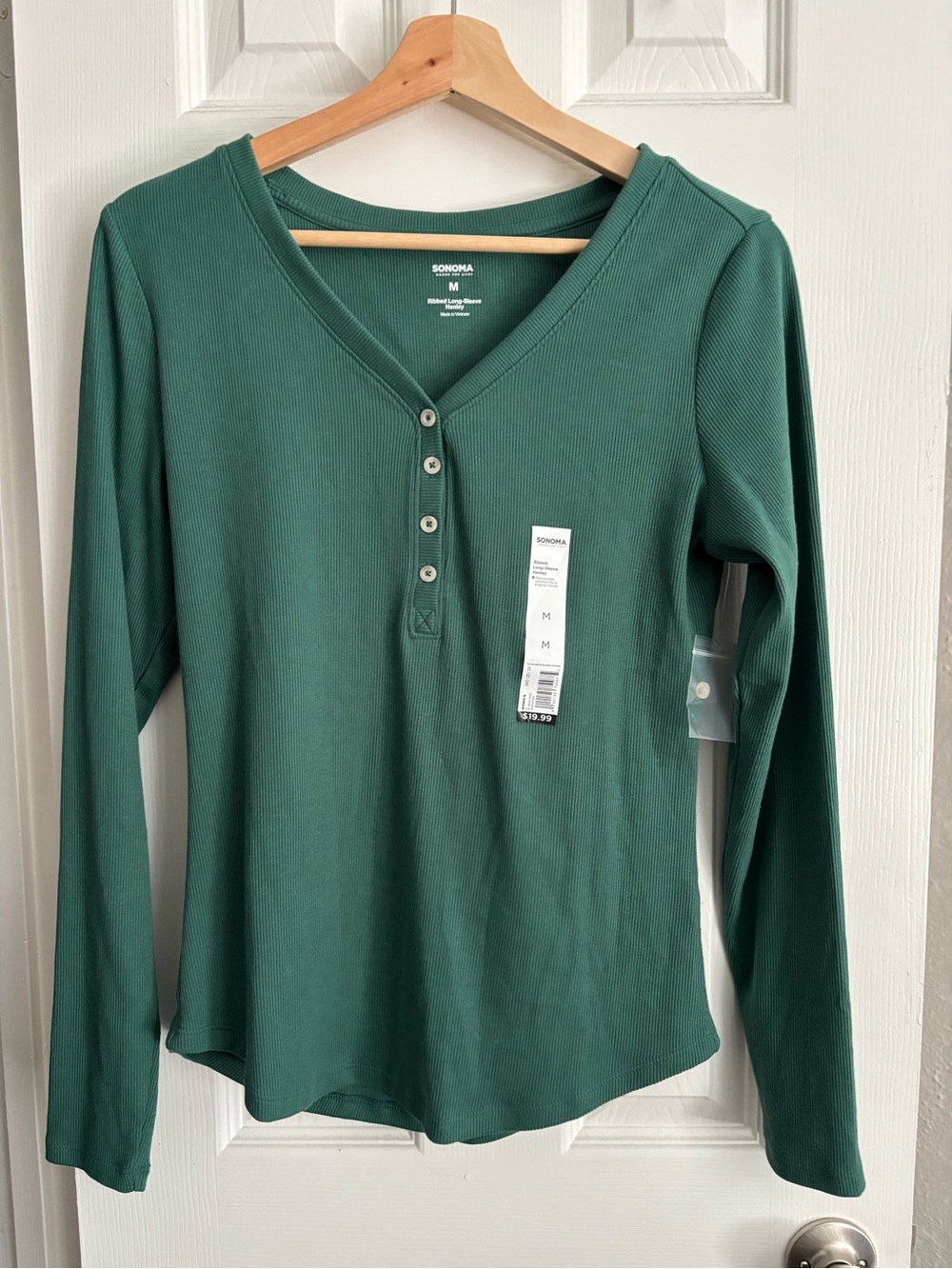Sonoma Green Long-Sleeve Ribbed Henley Top